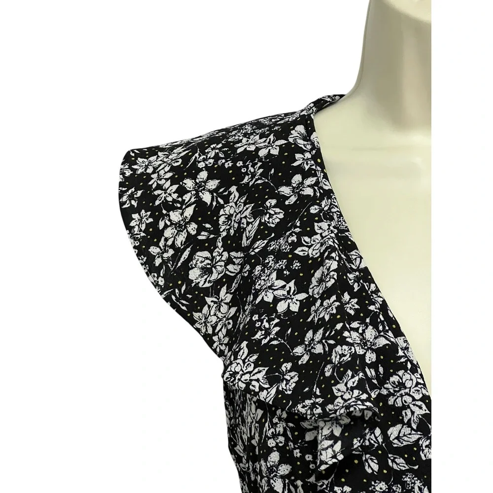 Max Studio Wrap Dress Womens Small Black Floral Dot Ruffle High Low Cottagecore - Picture 6 of 14